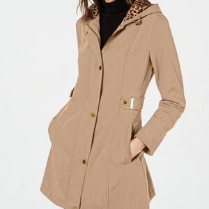 Via Spiga Tan Trench Coat with Leopard Print Lining